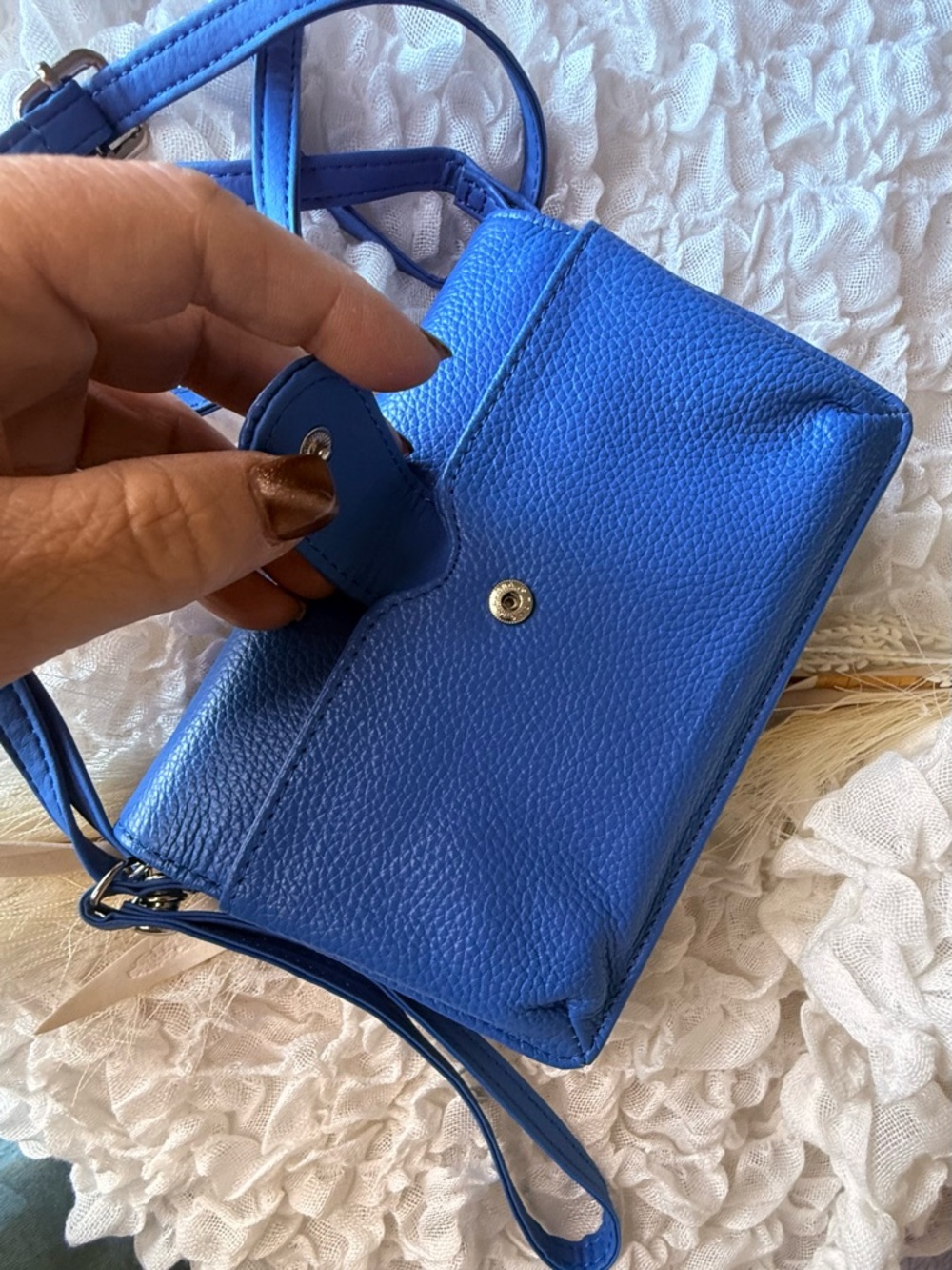Blue Leather Crossbody Purse with Silver Accent by Safekeeper - Picture 2 of 7